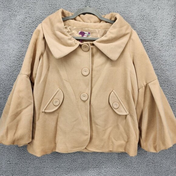 Buffalo David Bitton Women's Large Beige Swing Coat Button Front 3/4 Bell Sleeve - Picture 1 of 12